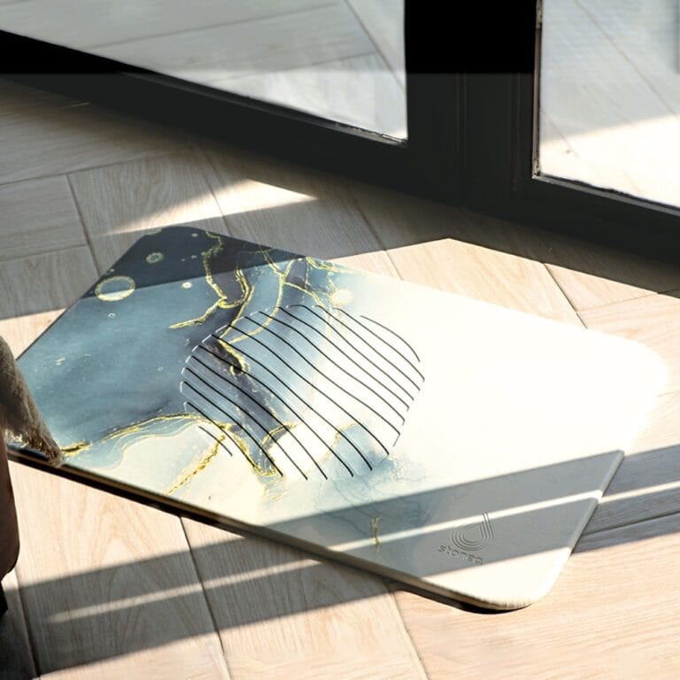 Tapis salle de bain design vert pour décoration fraîche et élégante.
