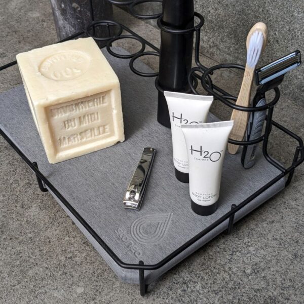 Rangement en pierre pour accessoires de douche, séchage rapide
