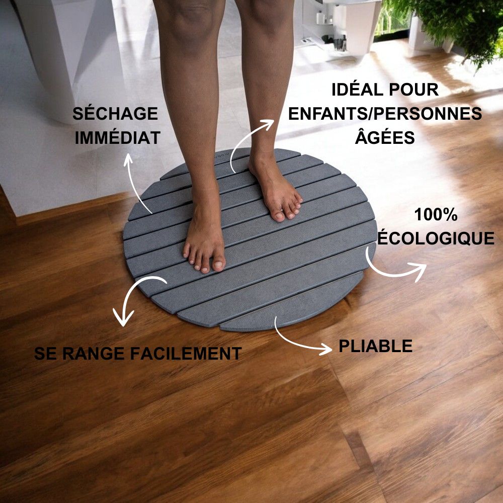 Tapis de bain rond Gris Nuage en diatomite Agilis