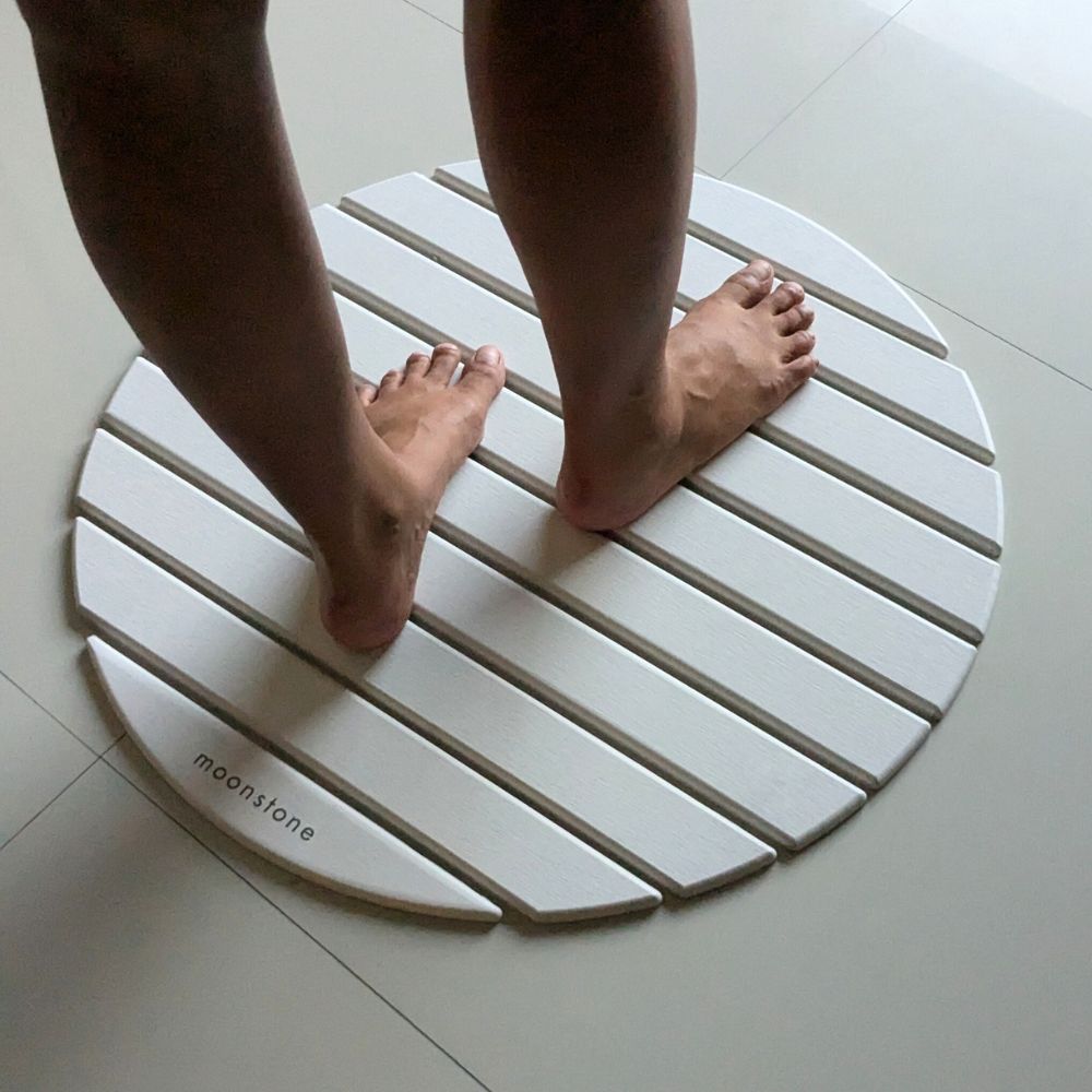 Tapis de bain rond Blanc Éternel en diatomite Agilis