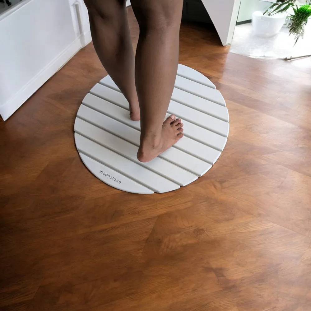 Tapis de bain rond Blanc Éternel en diatomite Agilis