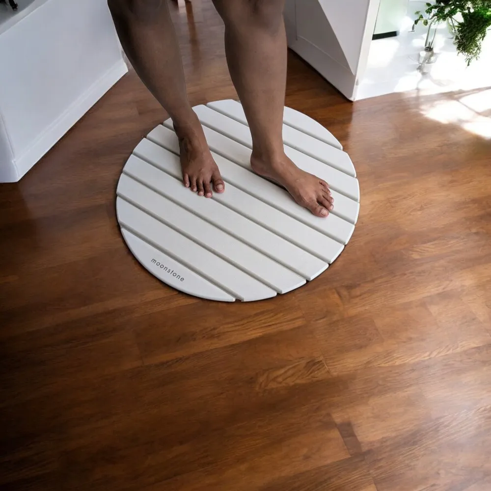 Tapis de bain rond Blanc Éternel en diatomite Agilis