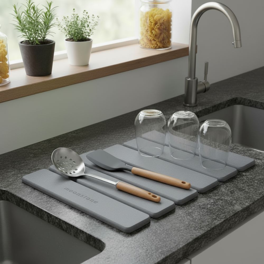 Tapis de vaiselle Gris Orage en diatomite Agilis