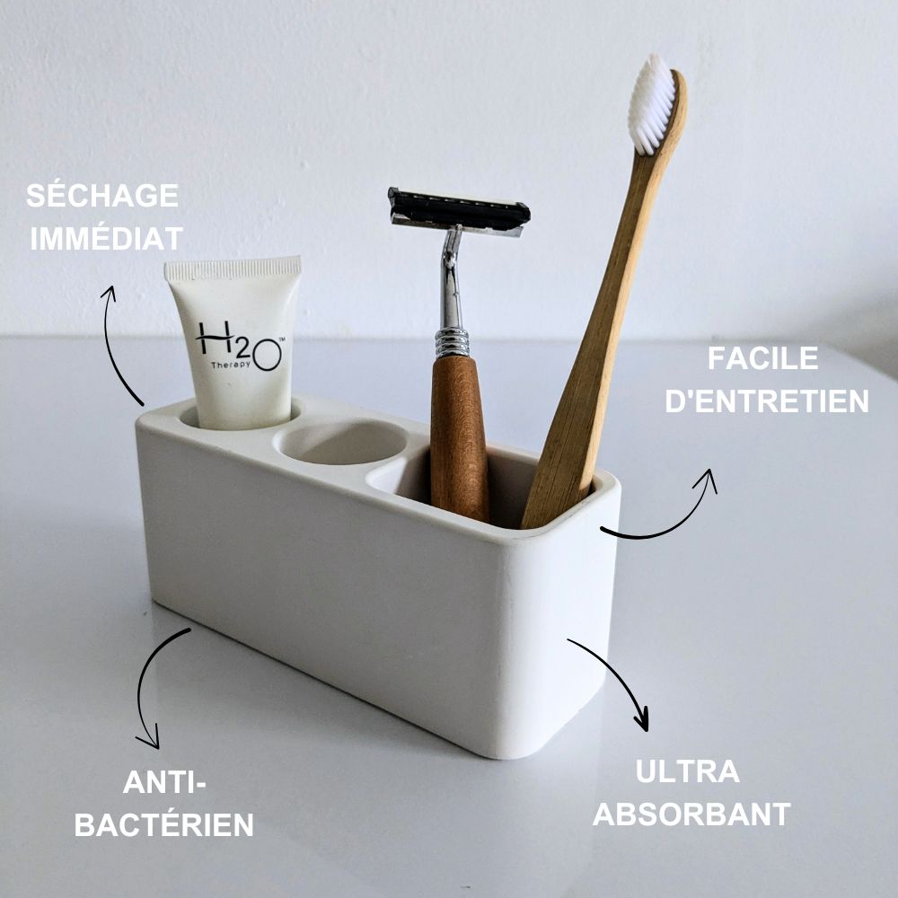 Porte brosse à dents Blanc Éternel en diatomite Olika
