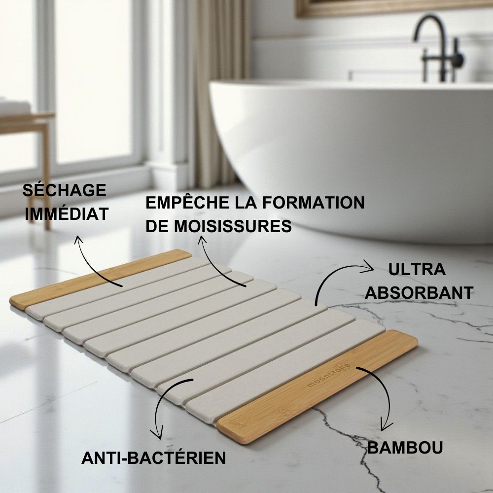 Grand tapis de bain en diatomite bambou Agilis XL