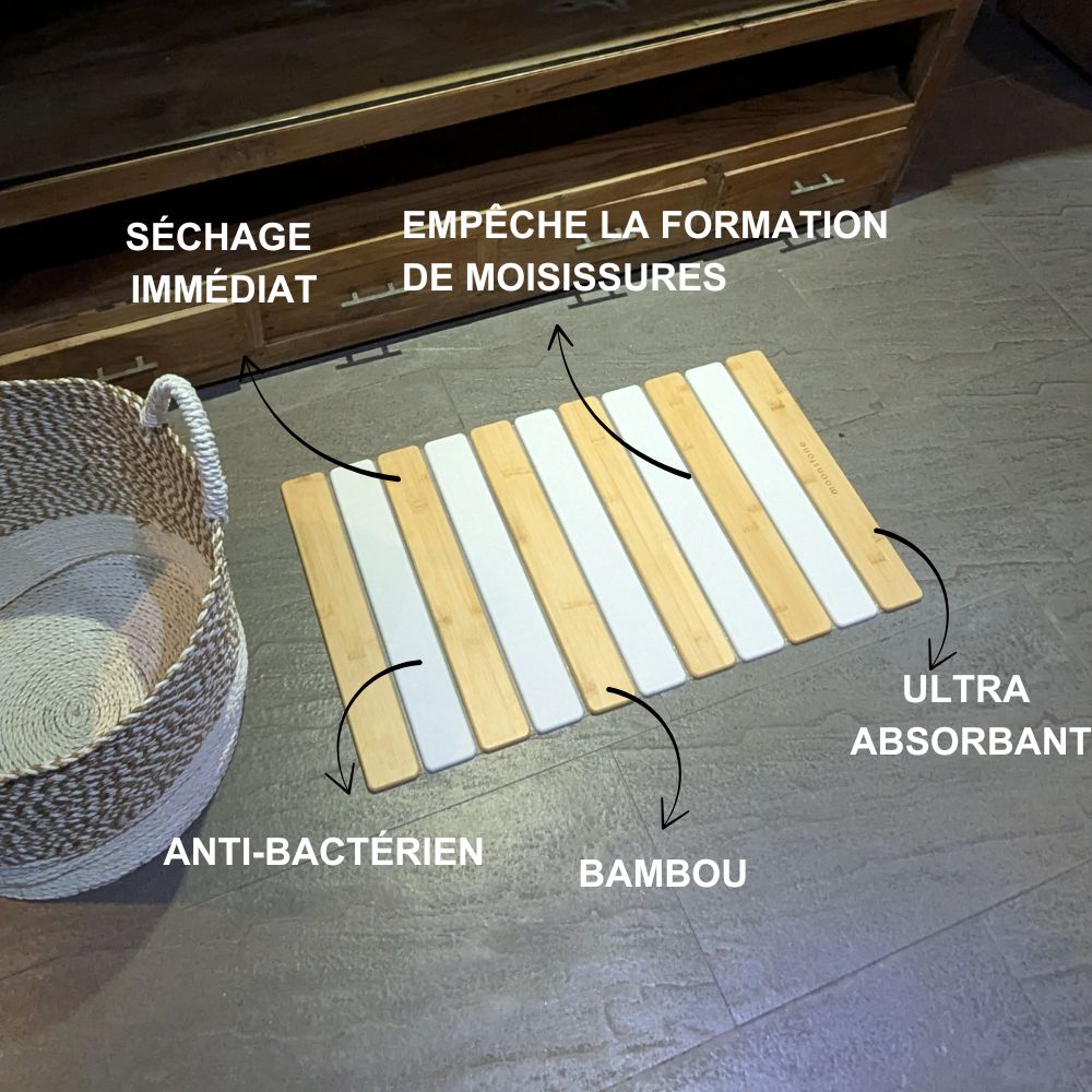 Grand tapis de bain en diatomite bambou Agilis XL
